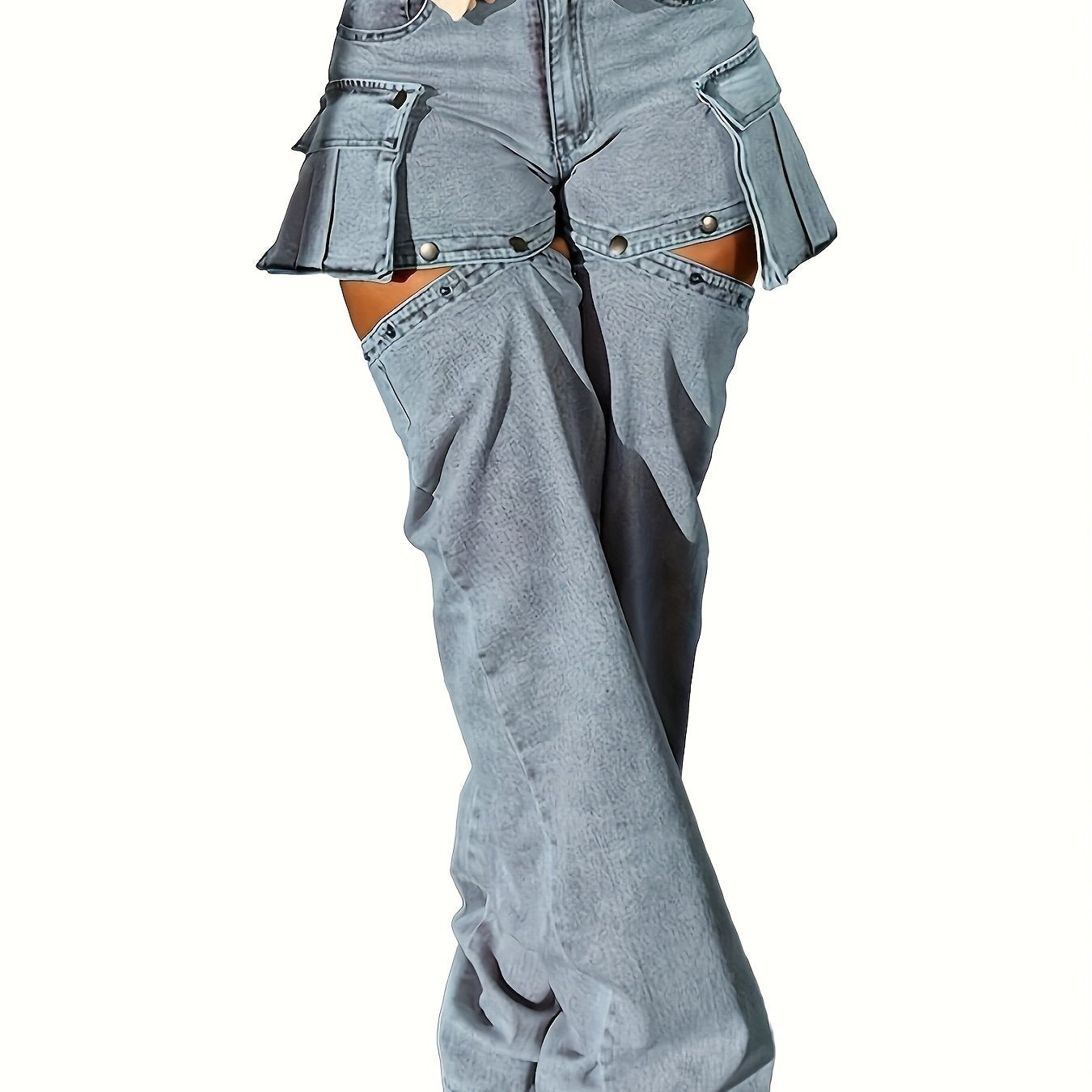 High Waisted Jeans For Women Trendy Detachable Leg Chic Denim Cargo Pants With Pockets