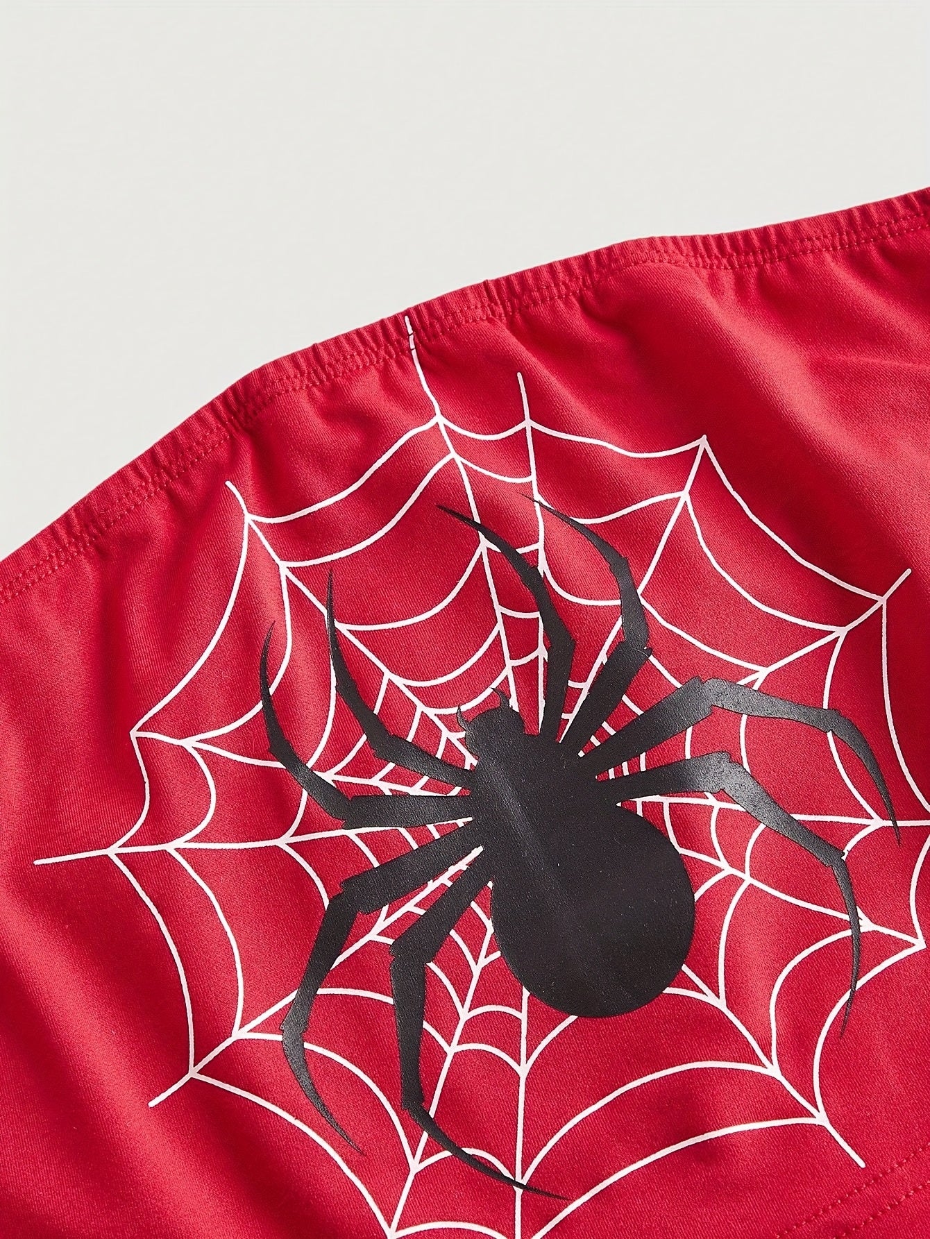Women'S Stylish Off-Shoulder Red Top with Black Spider Web Print - Casual, All-Season, Sleeveless, Casual Wear|Spider Web Design|Stretchy Fabric