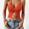 Chain Linked Knitted Cami Top, Sexy Cross Tied Backless Deep V Neck Crop Top, Women's Clothing