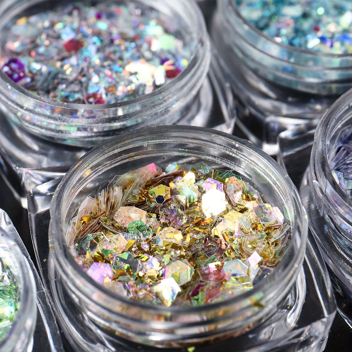 12 Colors Nail Art Glitter Diamond Dust Iridescent Nail Powder Chunky Glitter Confetti Foil Flakes Sequins for Nail Art Supplies, Gel Polish, Y2K Mermaid Holographic Hexagon Sequins, 3D Mirror Irregular Slices Sparkles
