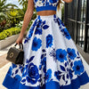 Elegant Floral Print Two-Piece Skirt Set - V-Neck Crop Top & High-Waist Flared Skirt, Polyester/Spandex Blend, Machine Washable, Perfect for Spring/Fall Fashion