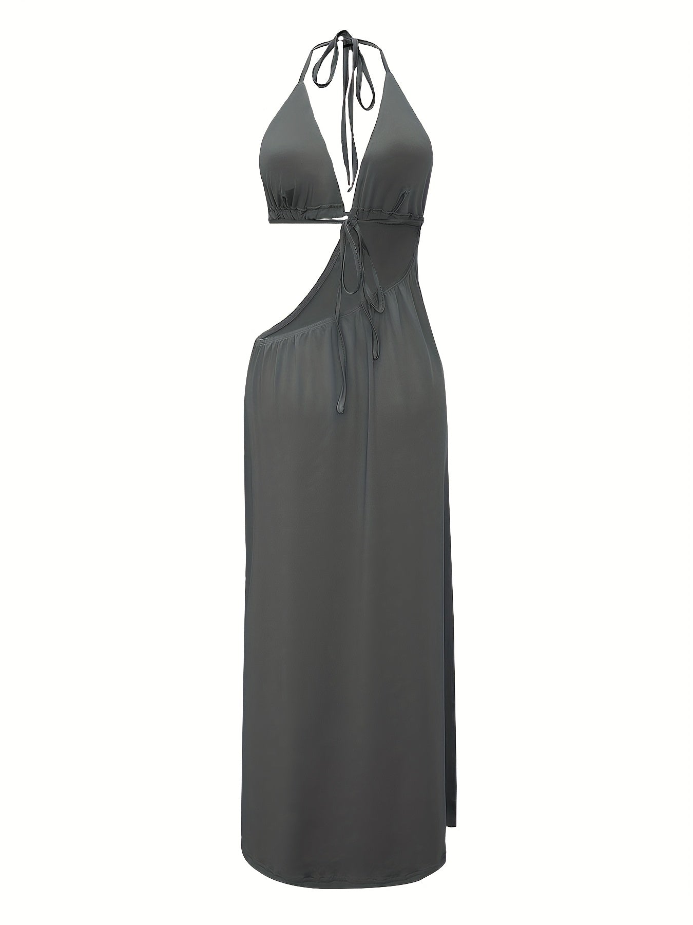 Women's Sexy Halter Neck Backless Evening Dress - Form-Fitting Top & Flowy Skirt, Solid Color, Machine Washable, All-Season Party & Formal Wear, Medium Elasticity Fabric