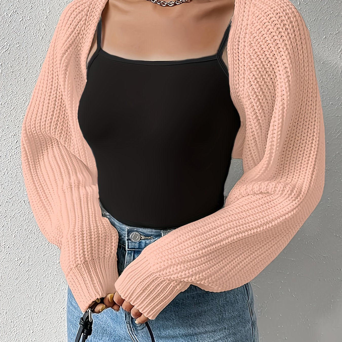 Vibrant Solid Color Crop Knitted Cardigan - Soft, Cozy, Long Sleeve, Drop Shoulder, Open Front Design - Perfect for Spring & Fall, Women's Casual Clothing