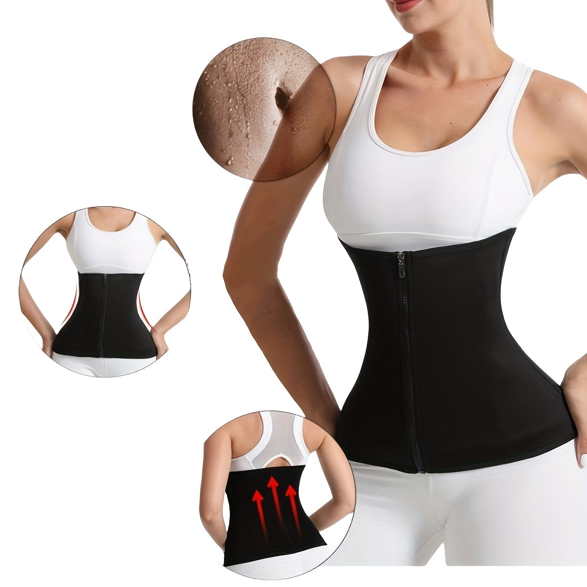 Women's Neoprene Waist Trainer Tank Zip Front Body Shaper Sleek Sleeveless Activewear Top Lumbar Support, for Workout and Fitness