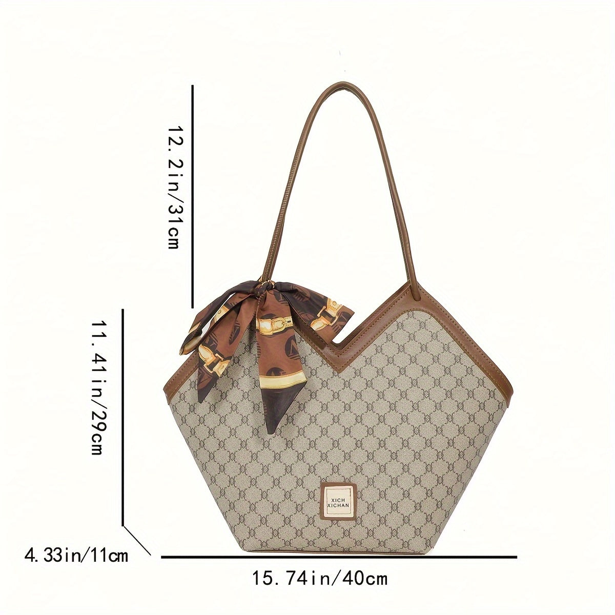 Timeless Chic - Niche Shoulder Bag with Fashion-Forward Scarf Accent - Versatile Classic Pattern Design for Womens Everyday Style