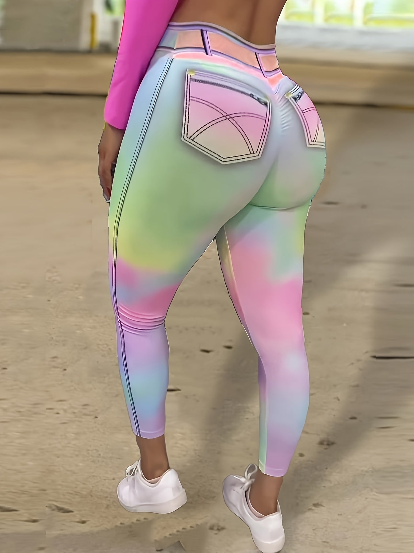 Tie Dye Colorful Women'S Imitation Denim Leggings Sexy Sports Yoga Pants