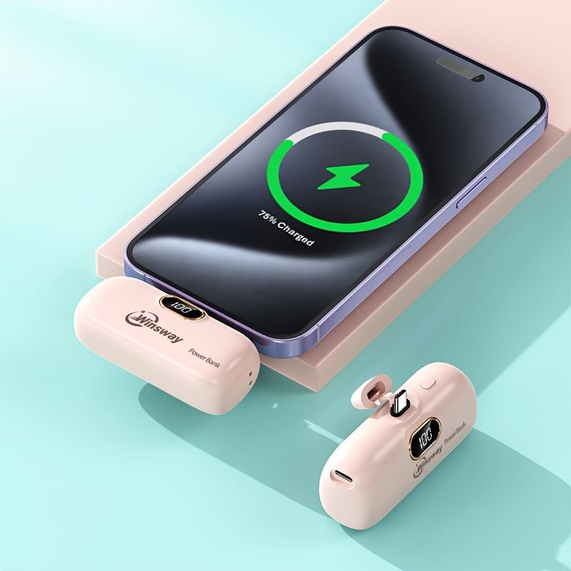 [Winsway Portable Charger] Winsway 5000mAh Mini Portable Charger Power Bank - Type-C Mobile Phone Power Bank with LED Digital Display - Compatible with iPhone 16/15/15 Plus/15 Pro/15 Pro Max/Android/Samsung/etc