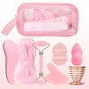 10pcs Facial Massage Set, Including 1 Double-Head Roller Massager, 1 Heart-Shaped Massage Board, 1 Pink Hair Band, 1 Long-Handled Hair Comb, 2 Air Cushion Powder Puffs, 2 Water Drop Beauty Eggs, 1 Metal Beauty Egg Stand, for