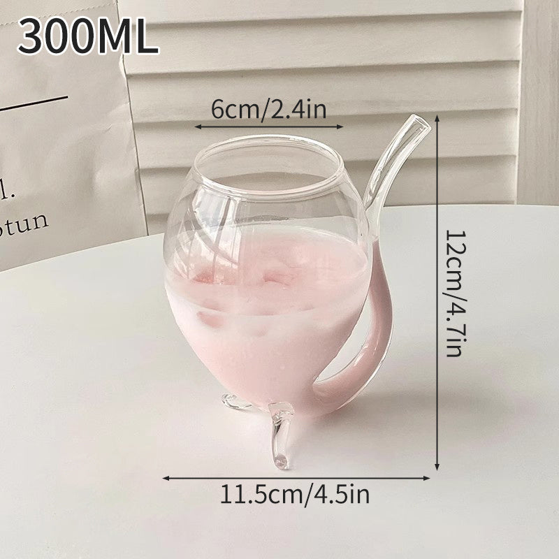 1pc COFIT Creative Roostertail Glass Cup with Straw – Transparent Whisky, Coffee, Milk Tea, and Juice Mug –, BPA-Free Drinkware for Home, Cafes, and Bars – Hand-Blown Clear Glass Cup for Smoothies, Boba, and More, Bever