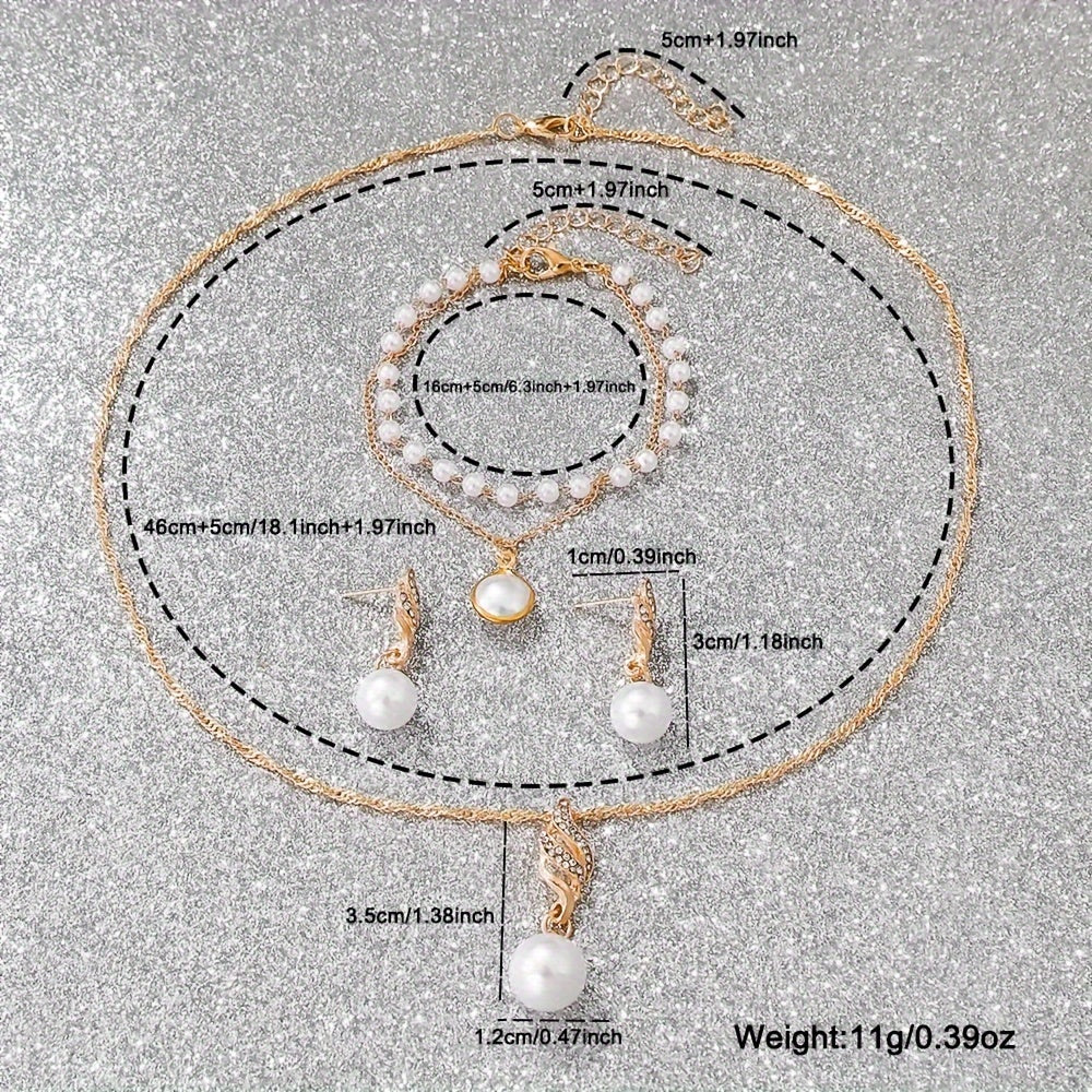 5pcs Elegant Women's Quartz Watch & Pearl Jewelry Set - Rose Golden Case, White Faux Leather Strap, Zinc Alloy - Includes Bracelets & Necklace - Perfect Gift for Valentine's, Easter, Birthdays, Christmas