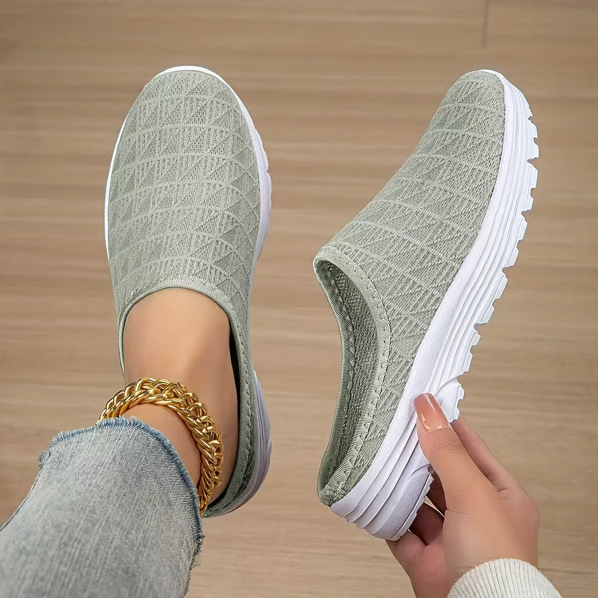 [Lightweight Slip-On Sneakers] Quanzhou Shoes Women's Lightweight Breathable Knit Slip-On Sneakers - Pink, All-Season Casual Walking Shoes with Stability Support, Fabric Upper & MD Sole, Everyday Footwear | Comfortable Wear |