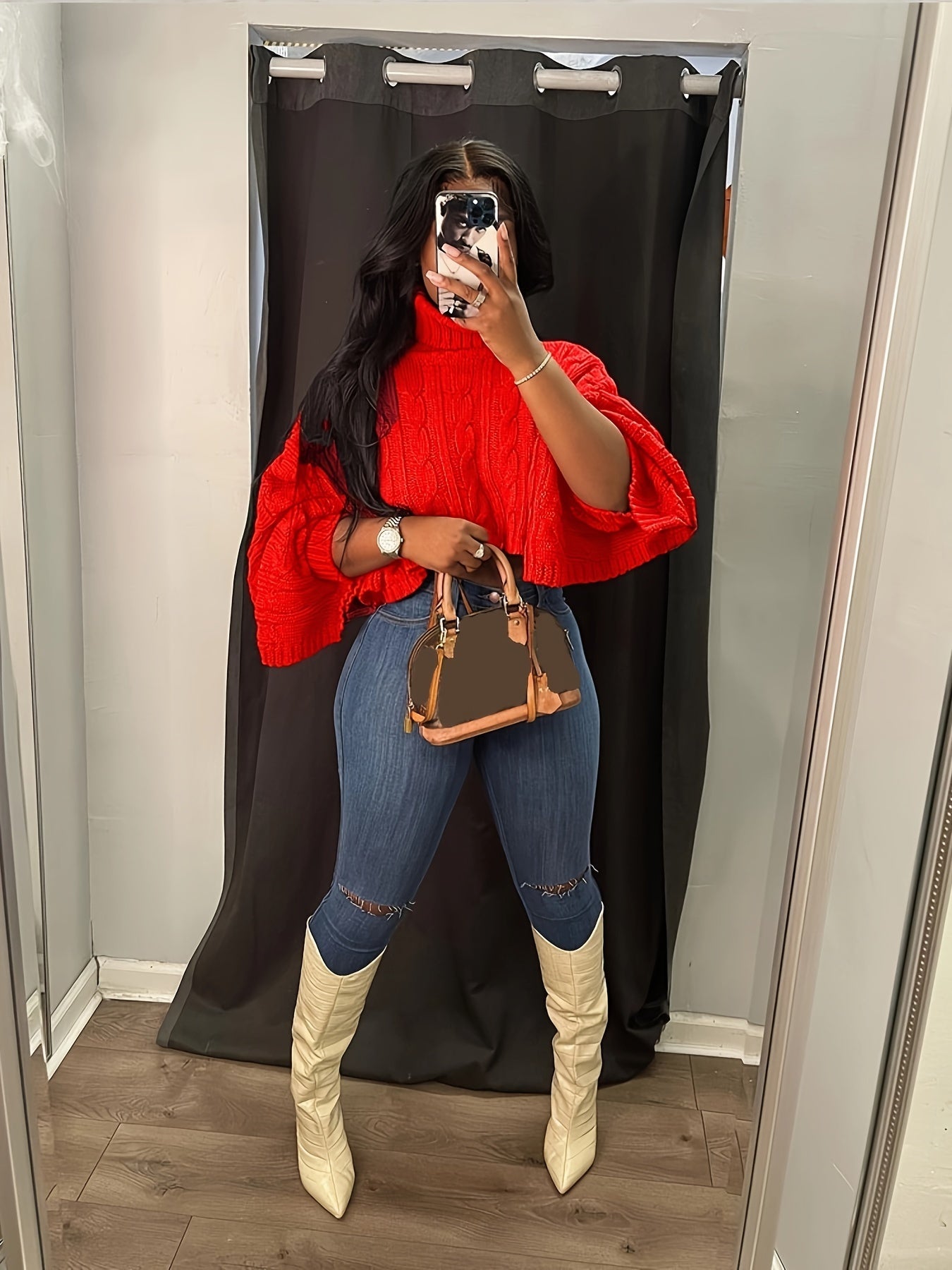 Cozy Turtleneck Cropped Sweater - Soft Knit, Loose Fit, Solid Colors - A Stylish Womens Layering Essential for Autumn/Winter