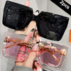 Glasses 2Pairs Luxury Oversized Fashionable Glasses Women, Large Wquare Frame, Fashion Glasses, Suitable Parties And Travels.