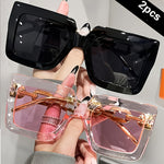 Glasses 2Pairs Luxury Oversized Fashionable Glasses Women, Large Wquare Frame, Fashion Glasses, Suitable Parties And Travels.