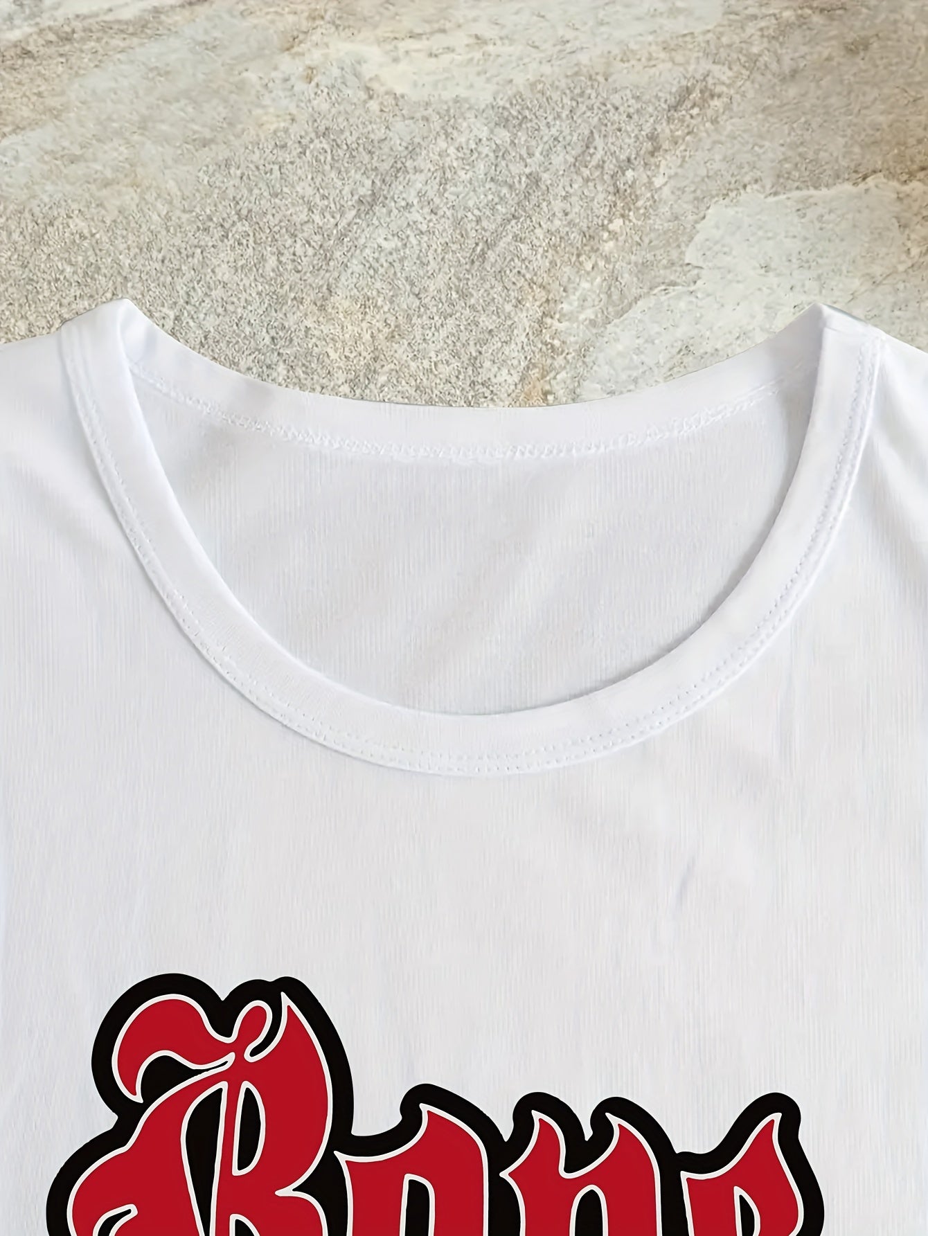 Letter Print Crew Neck T-shirt, Short Sleeve Casual Top For Summer & Spring, Women's Clothing