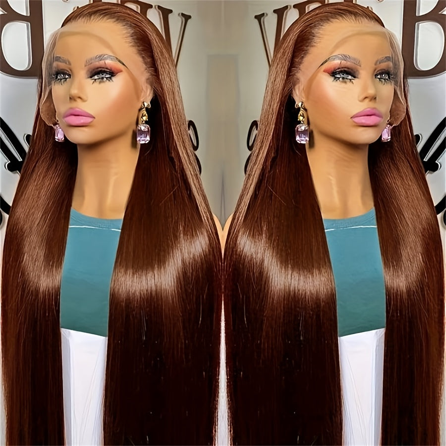 30-40 Inch Long Straight 13x4 Lace Front Wig for Black Women - Brazilian Remy Human Hair, Pre-Plucked Natural Hairline, Glueless HD Lace, Bone Straight, Full Coverage, Elegant Style