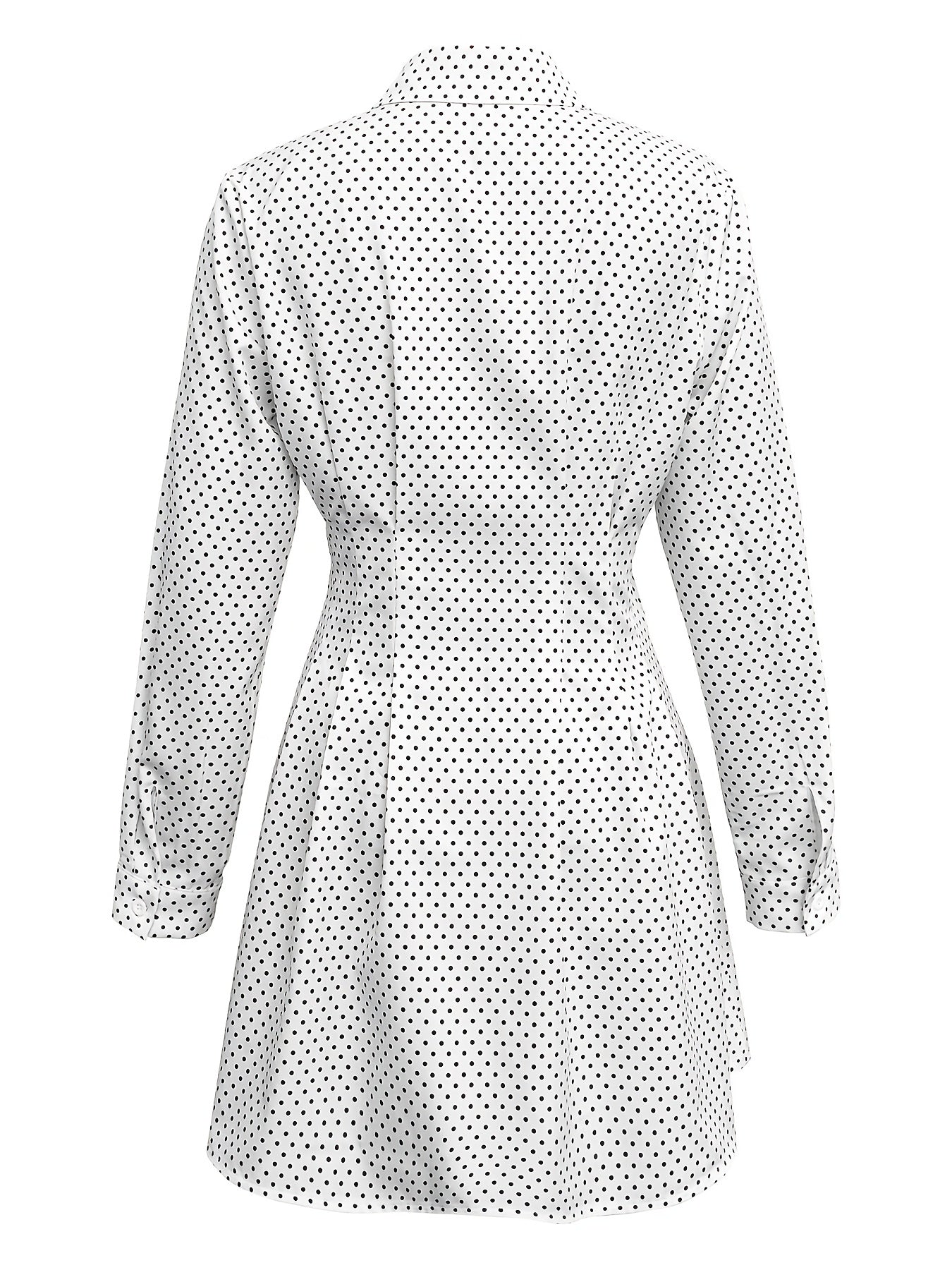 Polka Dot Button Front Dress - Elegant Long Sleeve Pleated Dress For Spring & Fall - Women's Clothing - For Women - Suitable for Parties & Casual Occasions - Perfect Gift for Her