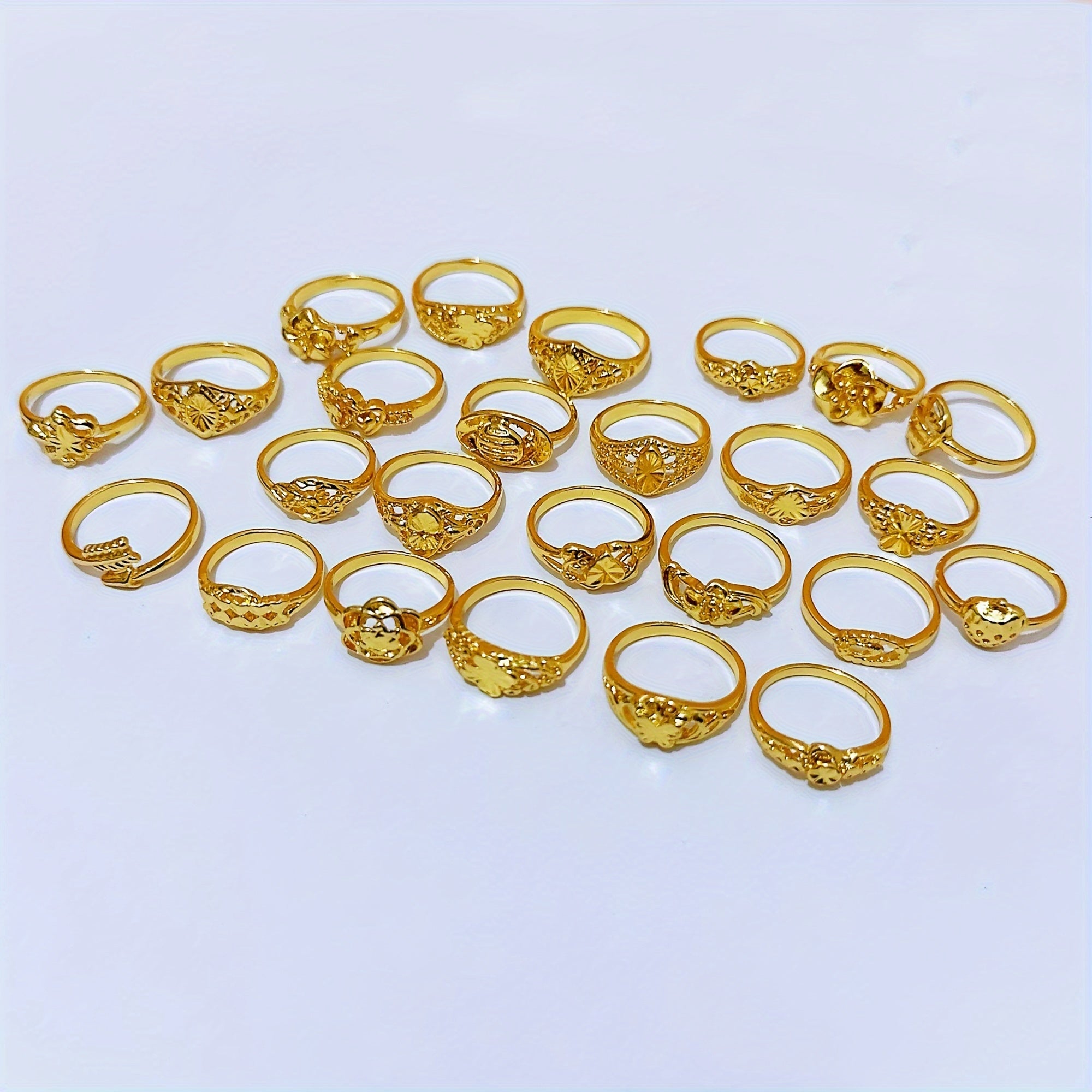 20pcs Electroplated Golden Multi-piece Set Women's Small Jewelry Fashion Ring Party Birthday Event Jewelry