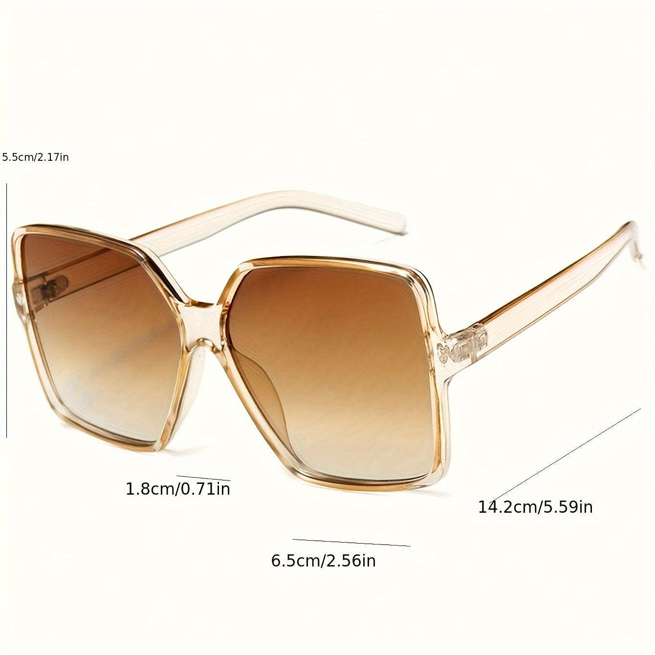 [Gradient Square Glasses] Gradient Lens Oversized Square Glasses for Women | Anti-Reflective Plastic Frame PC Material Sports Style for Fishing, Decorative Eyewear with Plastic Hinges