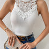 Solid Lace Applique Knitted Top - Elegant Sleeveless Mock Neck Top - Women's Clothing -  Knitted Fabric - For Women - Suitable for Parties & Casual Occasions - Perfect Gift for Her