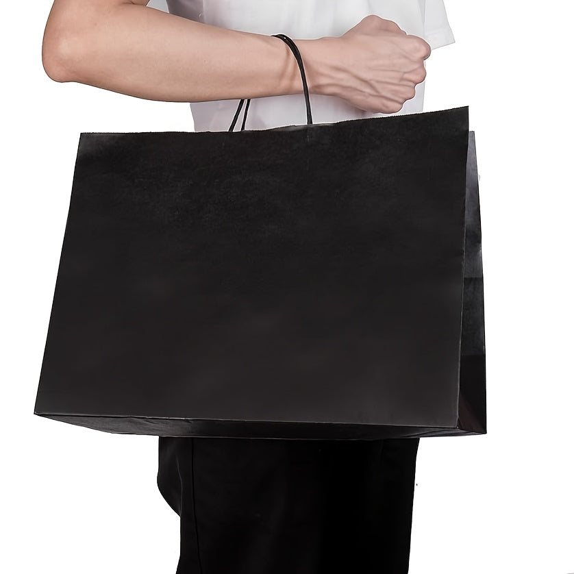 [50pcs] Large Black Paper Bags With Handles Made Of 120g Sturdy Kraft Paper-16x6x12 Inch Kraft Bags Bulk For Shopping, Gift Wrapping, Party Favor, Takeout, Boutique Retail Packaging