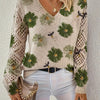 Graceful autumn and winter, spring and summer, four-season style, bohemian fashion, trendy versatile V-neck long-sleeve Women's top with floral digital print, all-over printed knitwear for office, streetwear, home, and travel