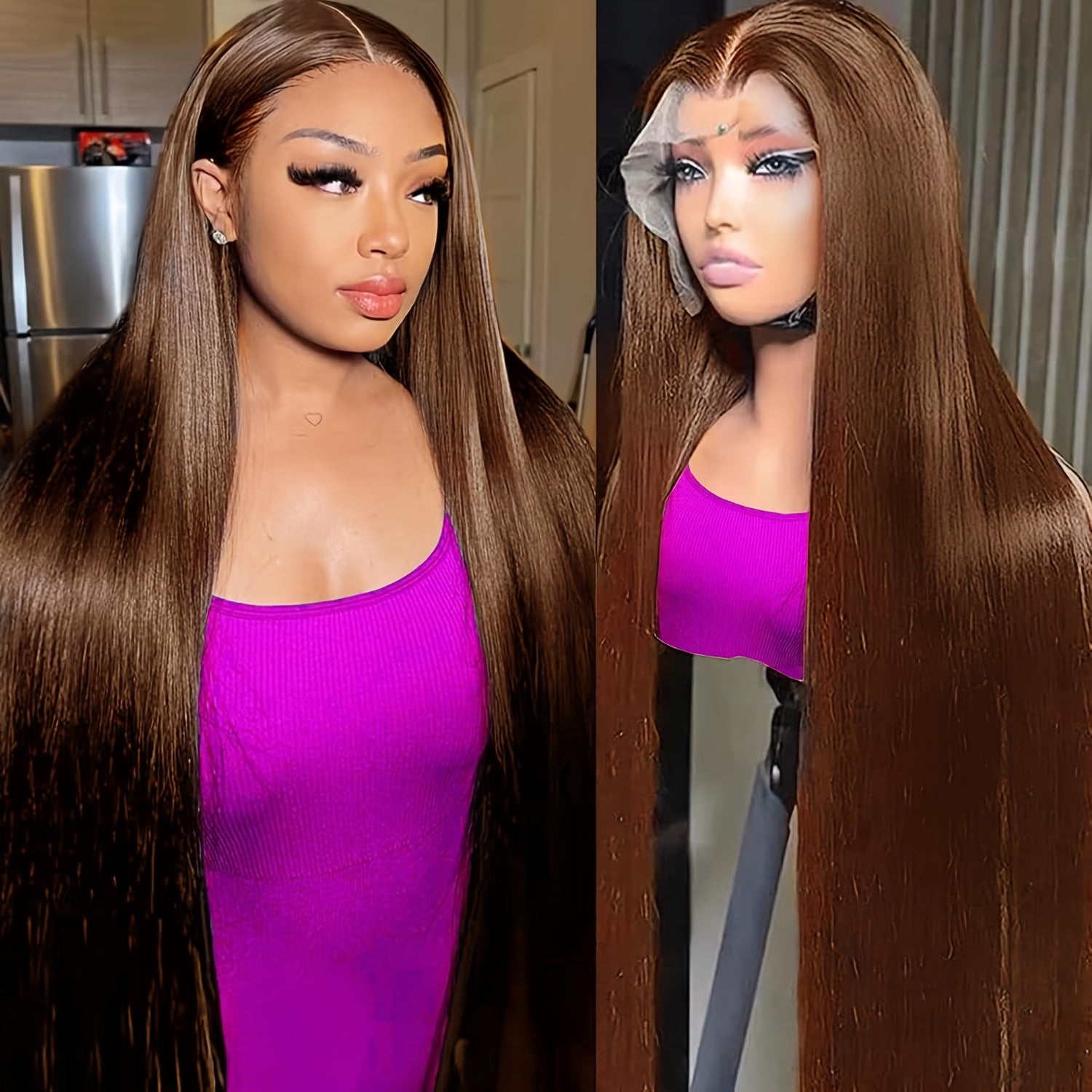 250% Density Brazilian Virgin Human Hair Wig - Chocolate Brown Straight 13x6 HD Transparent Lace Front Wig for Women, Pre-Plucked with Baby Hair, Natural Look for All Ethnicities, Fashion Accessory | Sleek Hairstyle | Silky S