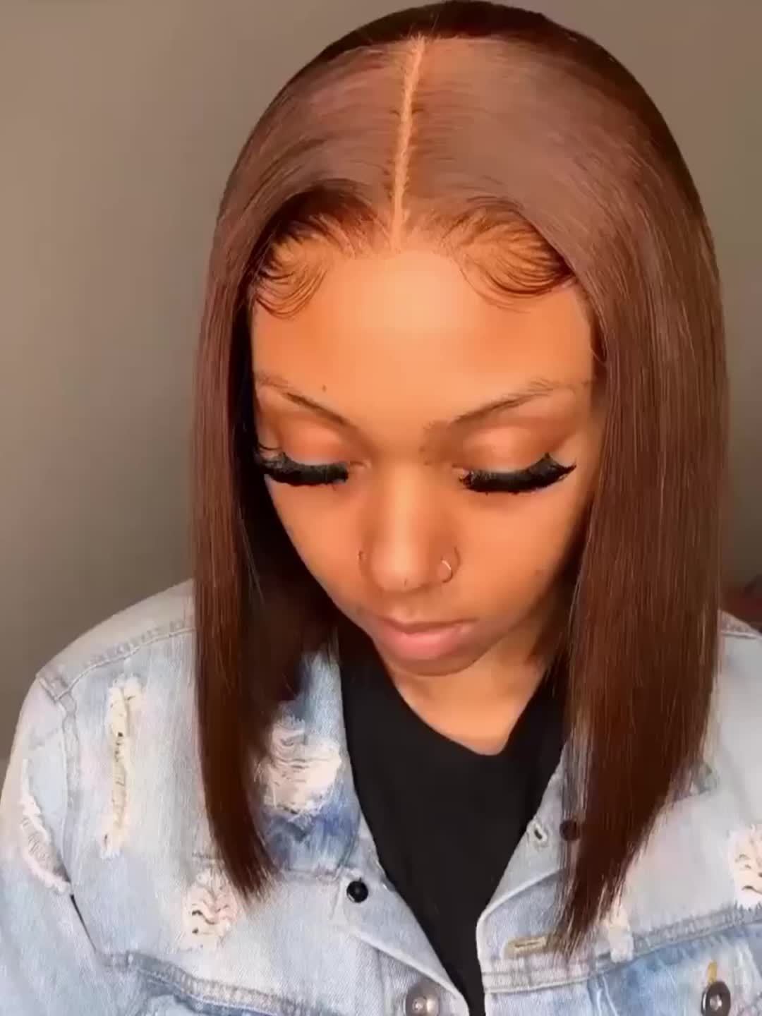 Silky Straight 13x5 Brown Bob Wigs Lace Front Human Hair Short Bob Pre Plucked Bleached Knots Lace Frontal Bob #4 Colored Wig