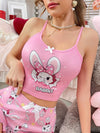 Women's Cute Bunny Cartoon Print Cami Top - Comfortable Sleeveless Loungewear with Adorable Rabbit Design, Pink, Machine Washable, All-Season Wear, Casual Home Apparel | Feminine Loungewear | Nontransparent Material