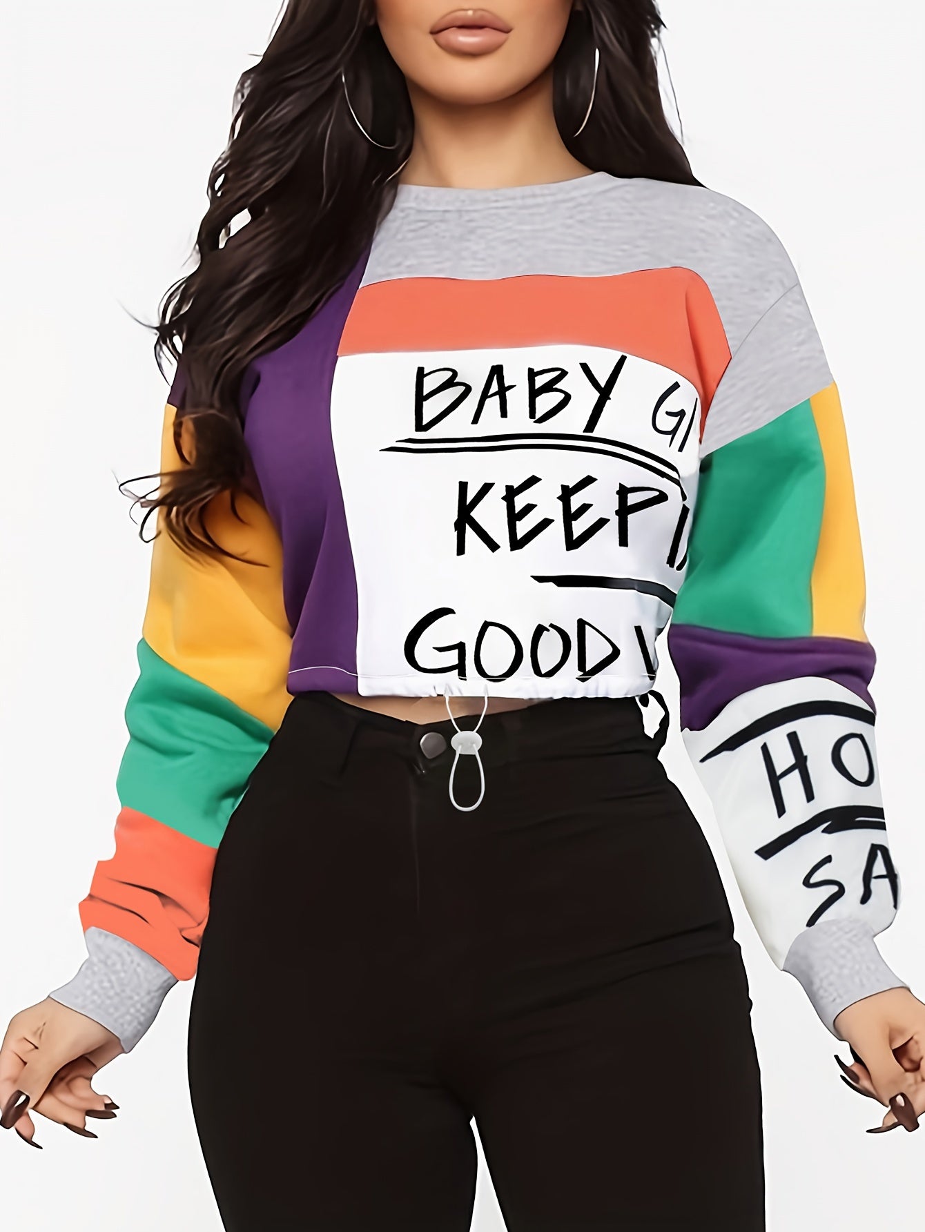 [Cozy Sweatshirt] Cozy Color Block Women's Sweatshirt - Long Sleeve Crew Neck For Fall & Winter