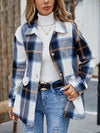 Elegant Plaid Long Sleeve Shirt, Women'S Blue, Polyester, Lapel Collar, Woven, 120gsm, for Spring/Summer