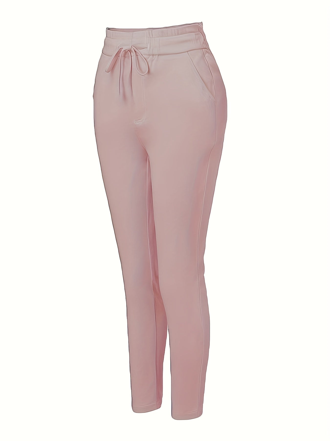 Women's Beige High-Waist Jogger Pants with Drawstring and Pockets - Casual, Stretchy Polyester Blend, Machine Washable