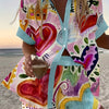 Spring/Summer Women's Beach Vacation Style Love Color Block Print Top + Shorts Set