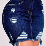Women's Sexy High-Waisted Distressed Denim Skirt with Frayed Hem - Solid Color Blue Washed Look, Machine Washable 3-Season Casual Skirt for Spring Summer Fall, Casual Summer Wear | Distressed Fashion | Durable Denim