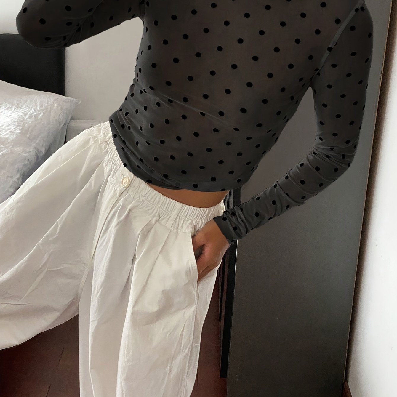 Women'S Mesh Polka Dot Velour T-Shirt