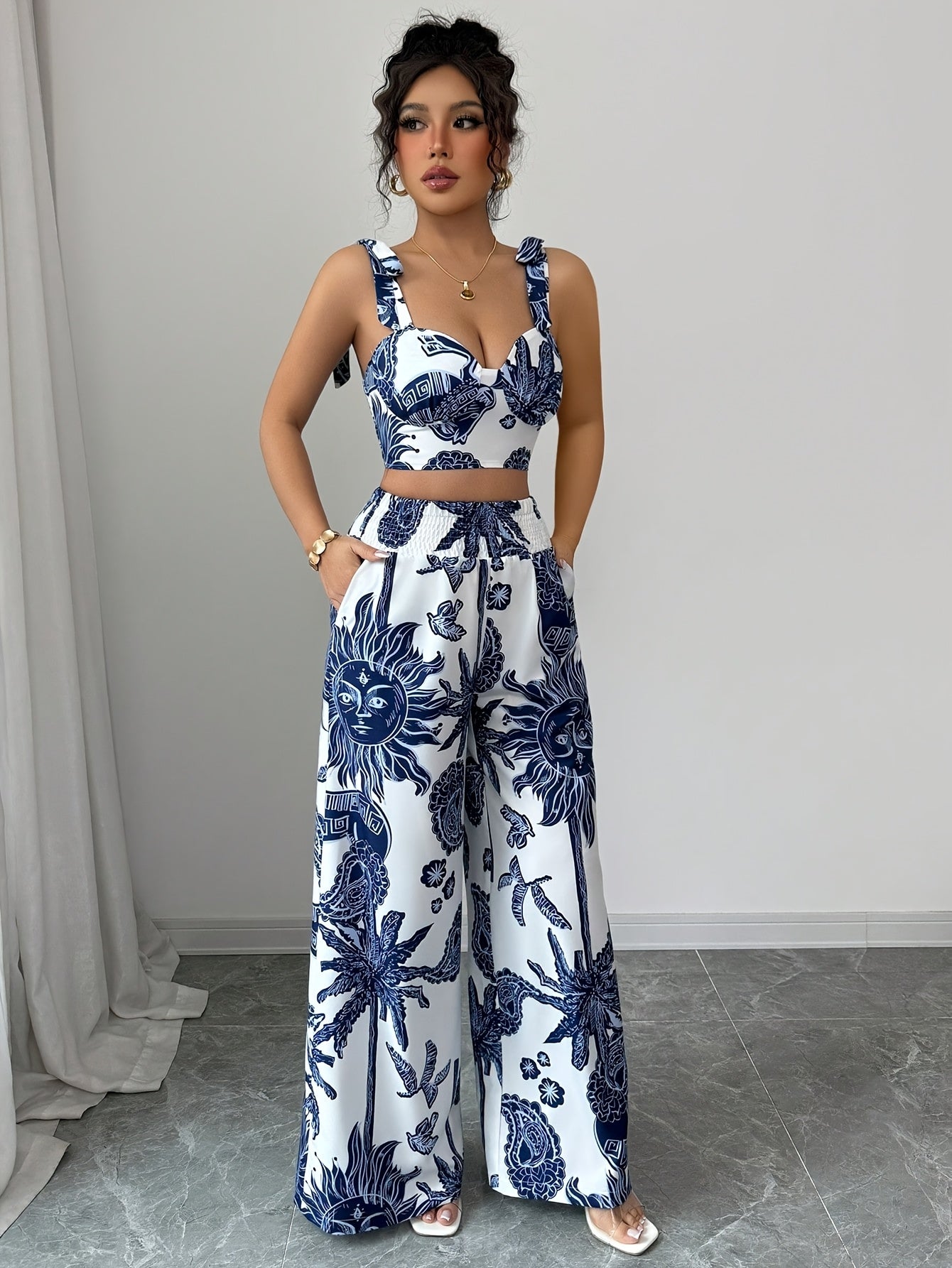 European and American Fashion Tropical Print Casual Vacation Set