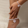 2pcs Elegant Rhinestone Heart Bracelet & Ankle Chain Set - Golden Tone, Sparkling Crystal Design, Perfect for Beach, Holiday, and Everyday Wear, Beach Accessories|Chic Accessory|Durable Bracelet, Beach Bracelet