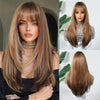 Elegant Women'S Wig Light Brown Long Straight Layered Ends Fashion for Daily Wear with Matte Finish, Tang Long Fiber, 100% Density Rose Net Cap, Versatile Fit for All, Heat-Resistant and Customizable