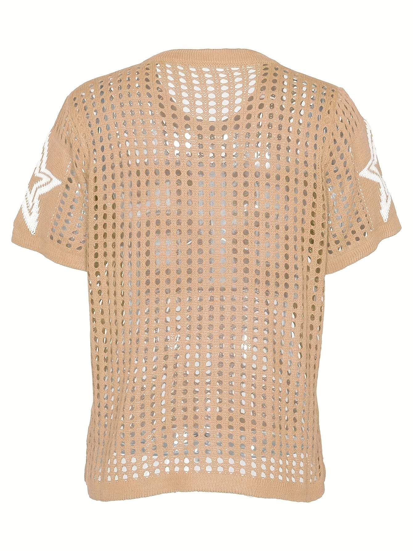 Kolliey Summer Street Style Number 86 Colorblock Top - Casual O-Neck, Breathable & Skin-Friendly Pullover for Women, Beige & Pink Geometric Design, Lightweight Polyester, Perfect for Casual Attir