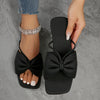 Women'S Black Square Toe Slip-On Sandals with Large Bow Detail - Stylish Summer Flat Heels for Outdoor and Indoor Wear, Casual Footwear | Stylish Flat Heels | Comfortable Footwear