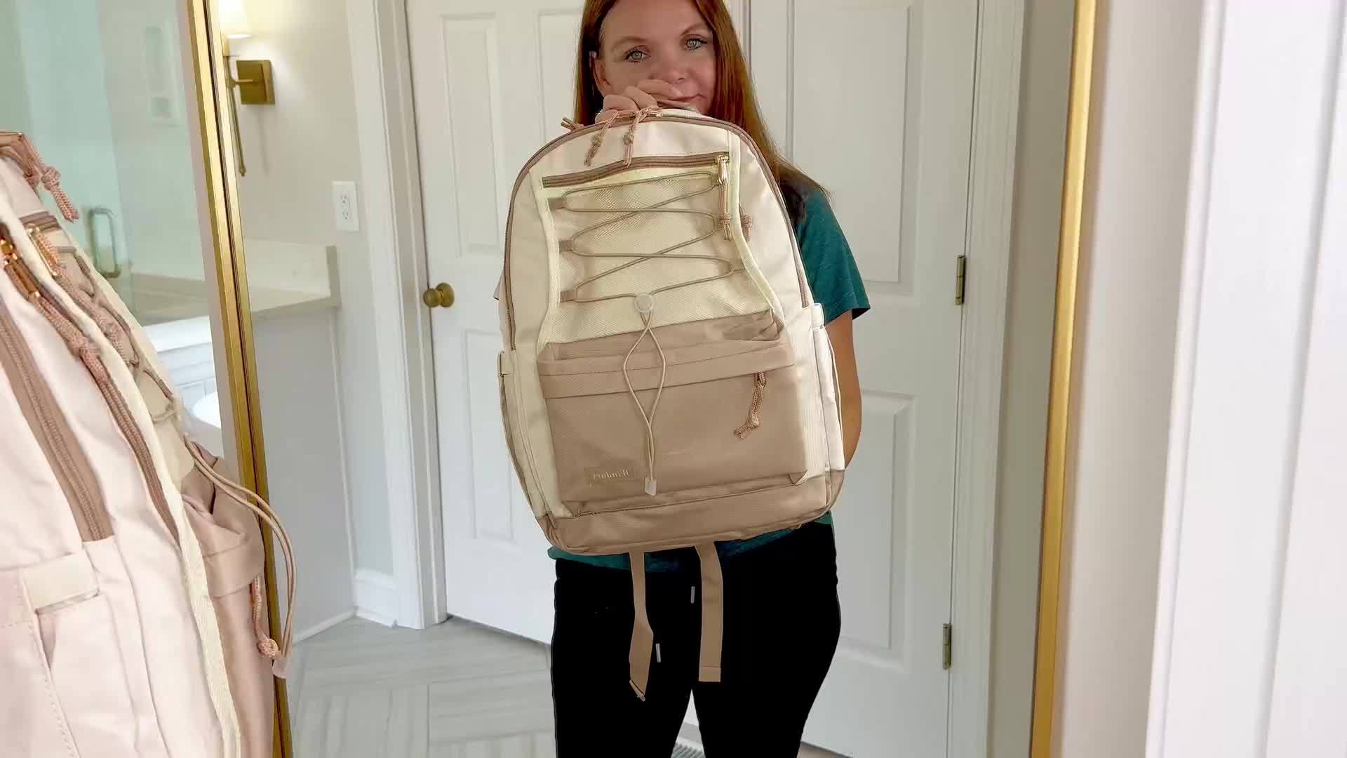 Stylish Large Capacity School Backpack for Teens Girls & Women Students - 15.6 Inch Laptop Bag with USB Charging Port, Durable Polyester College Bookbag, Khaki/Beige Travel Backpack for Work & Daily Commute, Backpack for Scho