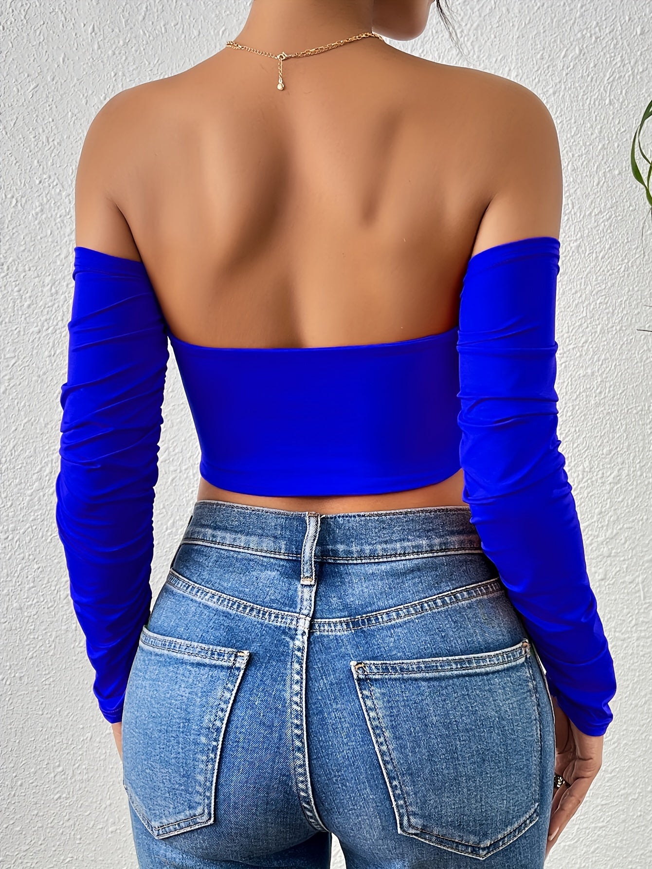 Women's Drawstring Front Off Shoulder Ruched Long Sleeve Crop Top - Sexy & Stylish - For Nightclub & Parties - Perfect Gift for Women
