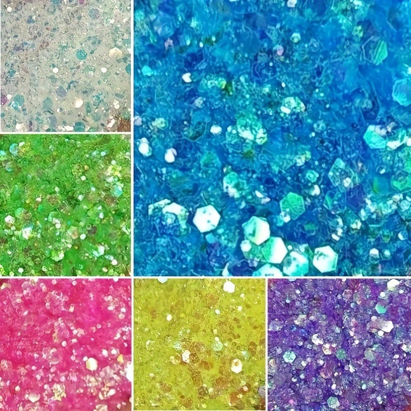 15g Holographic Glitter Powder for Nail Art, Laser Glitter with Color Shifting Sequins, Hexagon Shaped, Unscented, Sparkling Nail Decorations, Ice Transparent Glitter Golden Petal Powder, Nail Art Accessories in Bag Packaging