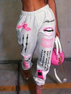 New European and American Hip-hop Print Draping Casual Tied Foot Sports Pants for Women