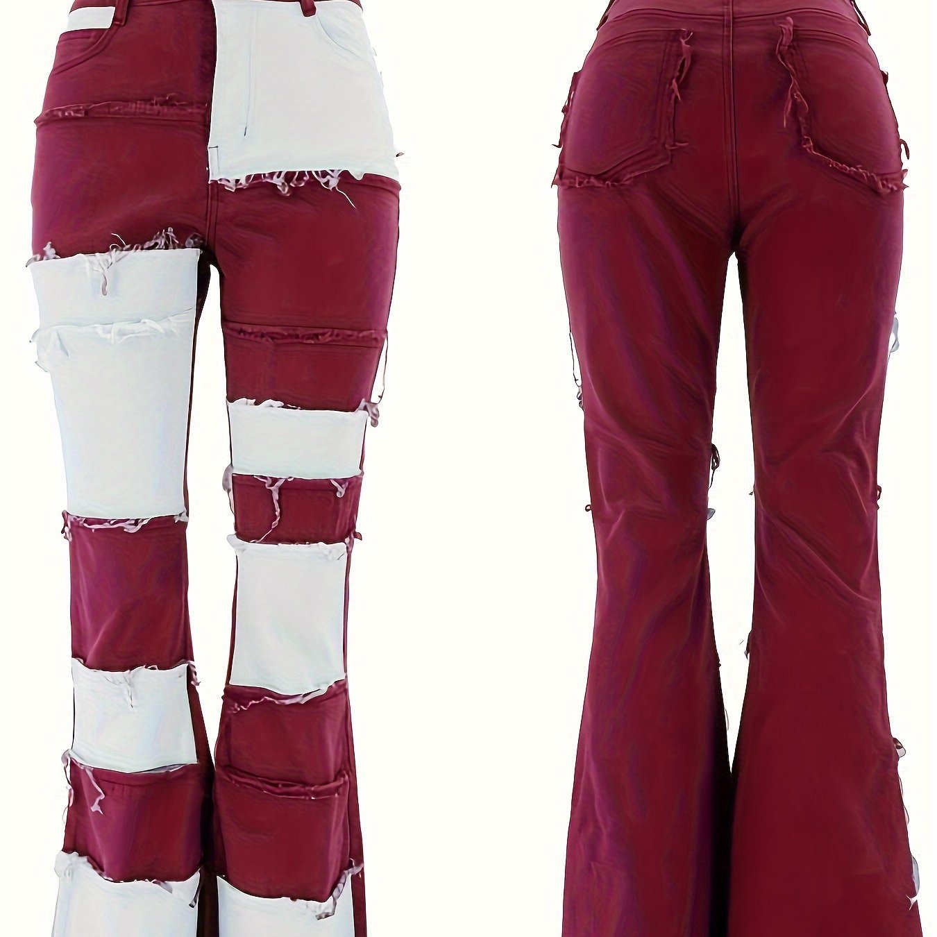 European And American New Fashion Contrasting Patchwork High-waisted Tight Hip Flared Women'S Denim Trousers