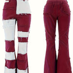 European And American New Fashion Contrasting Patchwork High-waisted Tight Hip Flared Women'S Denim Trousers