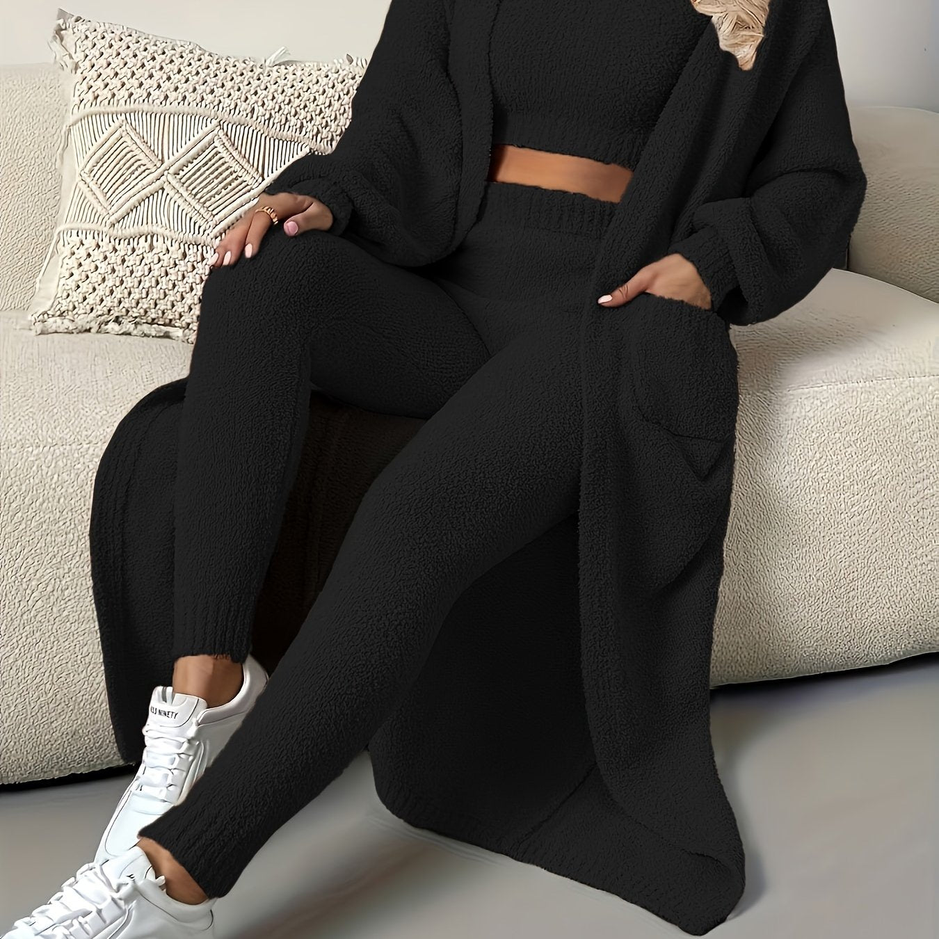 [Thick Fleece Home Suit Set] Women's Solid Fleece Thick Home Suit Set