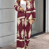 2pcs Elegant Special Set for Women with Random Print Front Button Long Sleeve Top and Pants Casual Suit