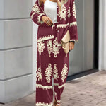 2pcs Elegant Special Set for Women with Random Print Front Button Long Sleeve Top and Pants Casual Suit