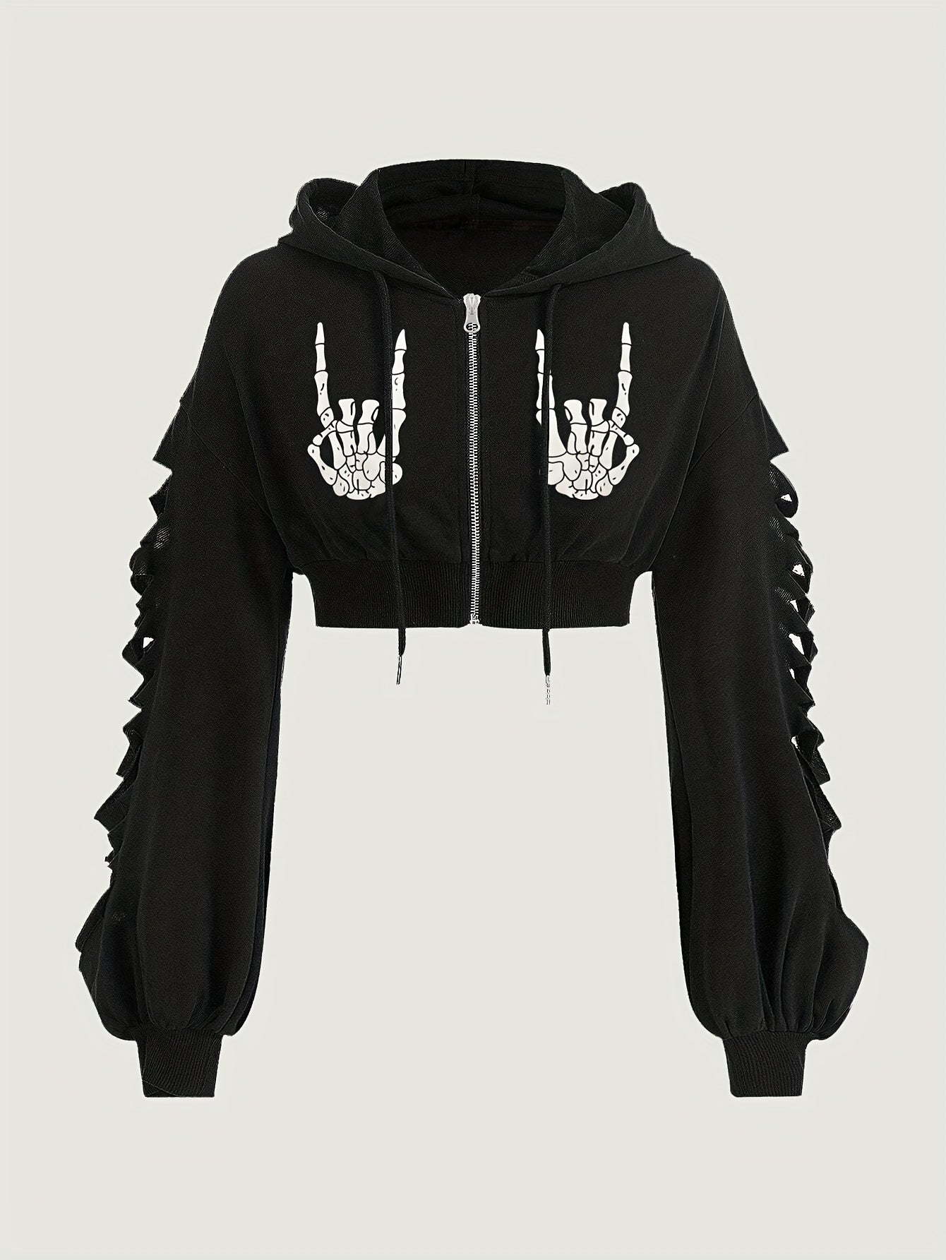 Machine Washable Polyester Print Halloween-Themed Hoodie for Women - Distressed Long Sleeve